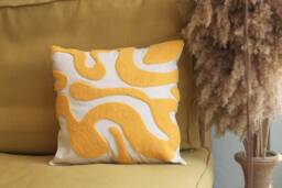 Yellow Punch Needle Pillow Cover Groovy Abstract Wavy Cushion, Cozy Boho Throw - thumbnail 1