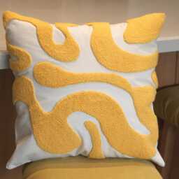 Yellow Punch Needle Pillow Cover Groovy Abstract Wavy Cushion, Cozy Boho Throw - thumbnail 2