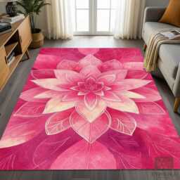Pink Lotus Flower Area Rug, Bohemian Mandala Mat - thumbnail 1