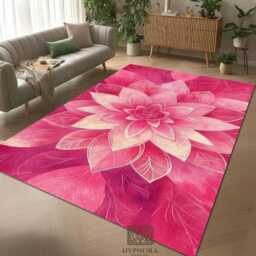 Pink Lotus Flower Area Rug, Bohemian Mandala Mat - thumbnail 2