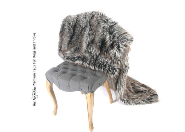 Luxury Faux Fur Throw Blanket, Black, Gray & Brown Tipped Wolf, Minky Lining - image 1