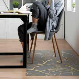 Leaves On The Branches Office Chair Floor Protector, Gray Desk Mat, Pattern Vinyl Gaming Mat