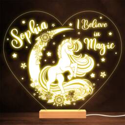 Unicorn Flowers Stars Crescent Moon Magic Lamp Personalised Gift Night Light - thumbnail 1