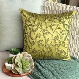 Green Art Silk Beaded Leaf Decorative Throw Pillow Cover, 24x24/26x26 Floral Pattern Pillowcase, Tropical Style Couch Cushion Cover-Tropical - thumbnail 2