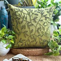 Green Art Silk Beaded Leaf Decorative Throw Pillow Cover, 24x24/26x26 Floral Pattern Pillowcase, Tropical Style Couch Cushion Cover-Tropical - thumbnail 3