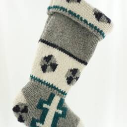 Christmas Stocking Wool South American Repurposed Winter Sweater Oatmeal Cream Gray Ethnic Recycled Upcycled 614 - thumbnail 3