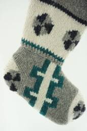 Christmas Stocking Wool South American Repurposed Winter Sweater Oatmeal Cream Gray Ethnic Recycled Upcycled 614