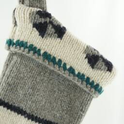 Christmas Stocking Wool South American Repurposed Winter Sweater Oatmeal Cream Gray Ethnic Recycled Upcycled 614 - thumbnail 4