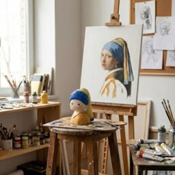 Handmade Wooden Girl With A Pearl Earring Figurine, Dutch Painting Inspired Wood Sculpture, Art Decor - thumbnail 4