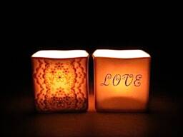 Handmade Porcelain Translucent Candle Holders, Ceramic Lace & Love Romantic Pair Of Tea Light Votives, Pottery Tealight Holder - thumbnail 1