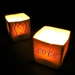 Handmade Porcelain Translucent Candle Holders, Ceramic Lace & Love Romantic Pair Of Tea Light Votives, Pottery Tealight Holder - thumbnail 3