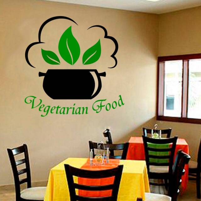 Vegan Restaurant Wall Decal Leaf & Pot Design 1846 - image 1