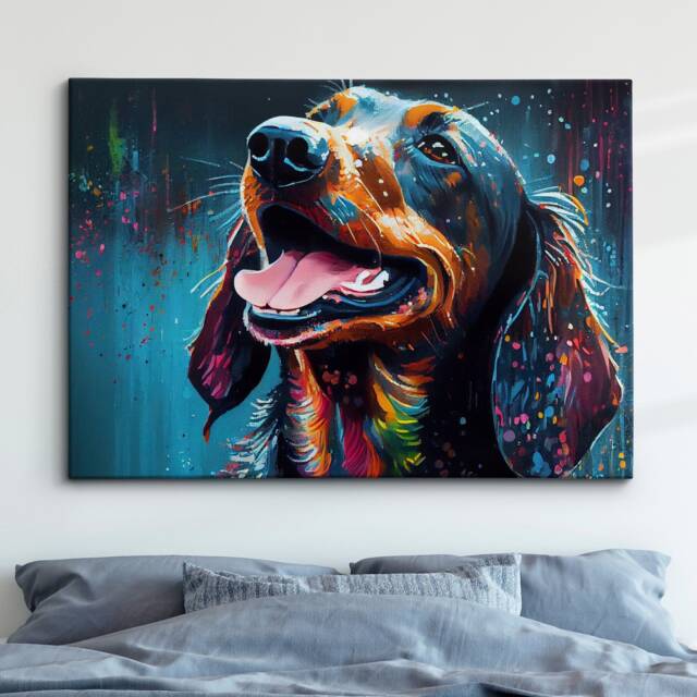 Sausage Dog Abstract Pet Modern Painting Wall Art, Framed Canvas Poster Print, Home Kitchen Office Room Decor, Gifts - image 1