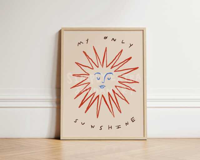 My Only Sunshine Print, Sun Toddler Room Illustration Wall Art, Celestial Nursery Eclectic Nursery, Hand Drawn, Unframed - image 1