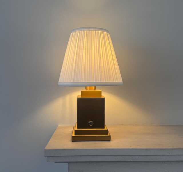 Rechargeable Brushed Gold Table Lamp, Cordless Bedside Light With White Pleated Shade, Three Brightness Settings, Dimmable - image 1