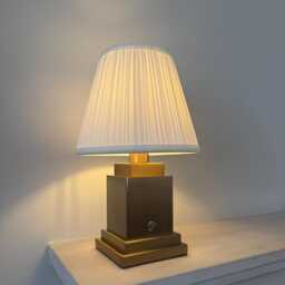 Rechargeable Brushed Gold Table Lamp, Cordless Bedside Light With White Pleated Shade, Three Brightness Settings, Dimmable - thumbnail 4