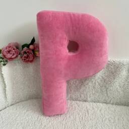 Pink Velour Letter Pillow Personalized Monogram Cushion - thumbnail 1