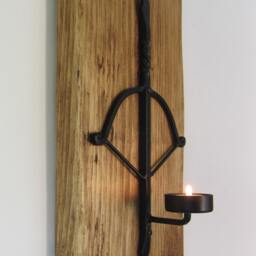 Reclaimed Plank Wood Wrought Iron Crossbow Wall Sconce Candle Holder - thumbnail 3