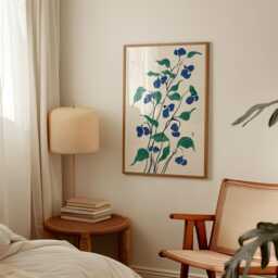 Blue Green Floral Poster - Minimal Botanical Illustration Vertical Plant Wall Art - thumbnail 2