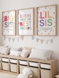 Personalised Sister Rainbow Print Set Of 3, Girls Bedroom Decor, Playroom, Nursery Wall Art, Siblings, Big Sis Lil - thumbnail 1