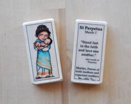 st Perpetua Patron Saint Block With Gift Bag // Of Mothers, Pregnancy, Midwives, & Expectant Mothers Catholic Toys