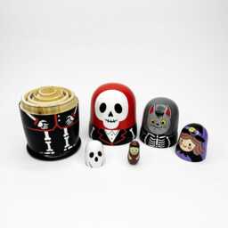 Cute Halloween Nesting Dolls, Witch Ghost & Skeleton Cat Boo Basket Gift, Hand Painted Wooden Keepsake For Kids - thumbnail 3