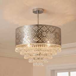 5 Tier Moroccan Chrome Chandelier With Clear Acrylic Beads - Art Deco Pendant Light - thumbnail 1