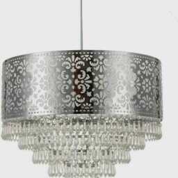 5 Tier Moroccan Chrome Chandelier With Clear Acrylic Beads - Art Deco Pendant Light - thumbnail 2