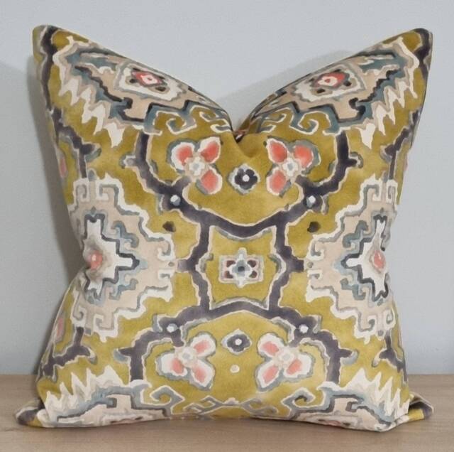 Linwood Kami Chartreuse & Omega Velvet Cushion Cover 43x43 cm - image 1