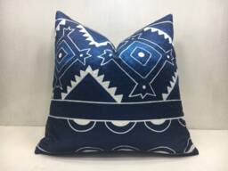 Blue Ikat Velvet Pillow Cover, Handwoven Silk Blend - 20x20 - thumbnail 1