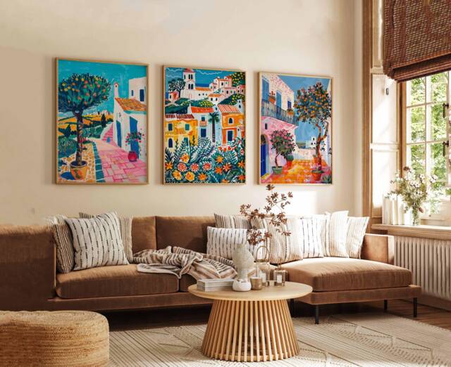 Set Of 3 Puglia Italy Travel Posters, Coastal Wall Art Prints, Italian Countryside Decor, Print, Trulli Houses Poster - image 1