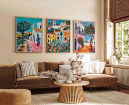 Set Of 3 Puglia Italy Travel Posters, Coastal Wall Art Prints, Italian Countryside Decor, Print, Trulli Houses Poster