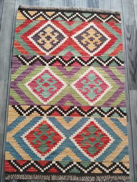 Kilim Rug Tribal, Handmade Artisan Afghan Turkish Persian Qashqai Navajo Bohemian Natural Wool Flatweave Multicolour 125x84 cm - image 1