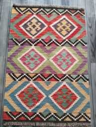 Kilim Rug Tribal, Handmade Artisan Afghan Turkish Persian Qashqai Navajo Bohemian Natural Wool Flatweave Multicolour 125x84 cm - thumbnail 1