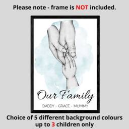 Personalised Family Hands Unframed Portrait Print, New Baby Gift, Home Wall Art, Present Black & White Pink Blue Splash - thumbnail 3