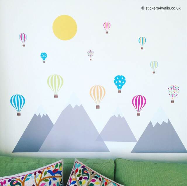 Mountain & Hot Air Balloon Fabric Wall Decals Nursery Playroom Decor - image 1