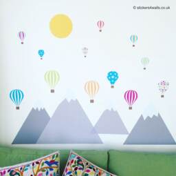 Mountain & Hot Air Balloon Fabric Wall Decals Nursery Playroom Decor - thumbnail 1