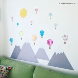 Mountain & Hot Air Balloon Fabric Wall Decals Nursery Playroom Decor - thumbnail 3