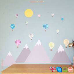Mountain & Hot Air Balloon Fabric Wall Decals Nursery Playroom Decor - thumbnail 2