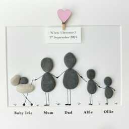 Family Personalised With Pram New Parents Gift Personalised Pebble Art Frame Picture Rock Art Christening Stone Family Keepsake Unique - thumbnail 2