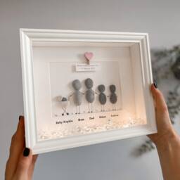 Family Personalised With Pram New Parents Gift Personalised Pebble Art Frame Picture Rock Art Christening Stone Family Keepsake Unique