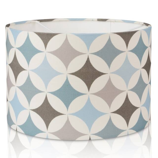 Geometric Blue & Grey Lampshade, Retro Drum Light Shade, Handmade - image 1