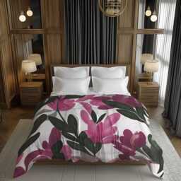 Bold Floral Comforter Hot Pink & Dark Green Tropical Bedding, Maximalist Eclectic Bedroom D??cor #274 - thumbnail 1