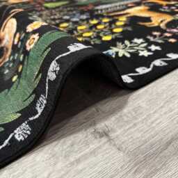 Black Botanical Wildlife Rug Chenille Exotic Animal & Peacock Carpet - thumbnail 2