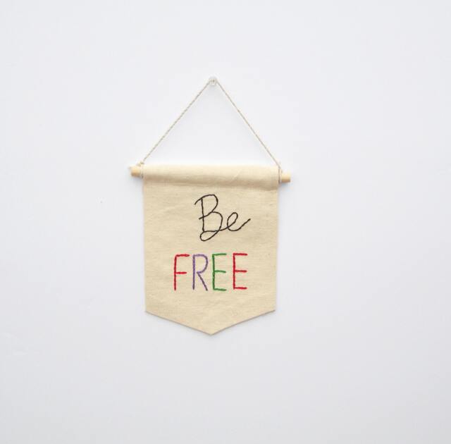 Be Free Embroidered Mini Banner, Graduation Gift , Inspirational Quote Wall Hanging, Typographic Affirmation, College Dorm Decor - image 1