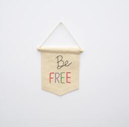 Be Free Embroidered Mini Banner, Graduation Gift , Inspirational Quote Wall Hanging, Typographic Affirmation, College Dorm Decor - thumbnail 1