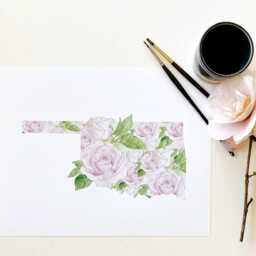 Oklahoma State Flower Map Watercolor Oklahoma Rose - Art Print Wall Graduation Wedding Realtor Moving Mothers Day Gift Floral - thumbnail 2