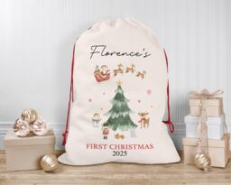Baby's First Christmas Sack, Personalised Sack - Custom Stocking Watercolour 1St Santa Sacks