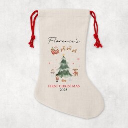 Baby's First Christmas Sack, Personalised Sack - Custom Stocking Watercolour 1St Santa Sacks - thumbnail 2
