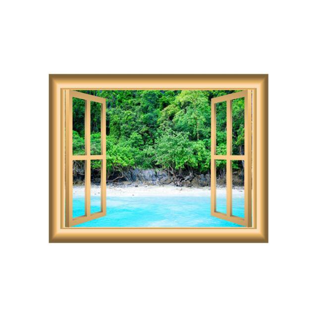 Beach Scenery Decal Ocean & Trees 3D Wall Art Mural - Vwaq Nw36